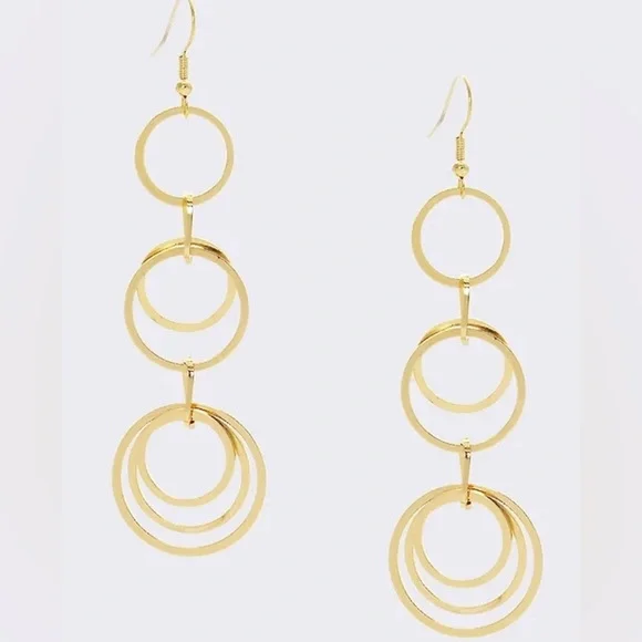 Modern Triple Interlocking Round Hoop Pierced Earrings (New) - Picture 4 of 4